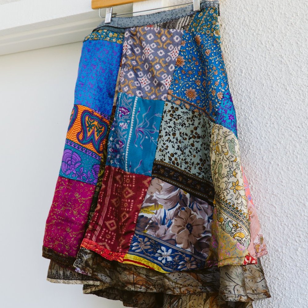 Silk Patchwork Wrap Skirt - image 5